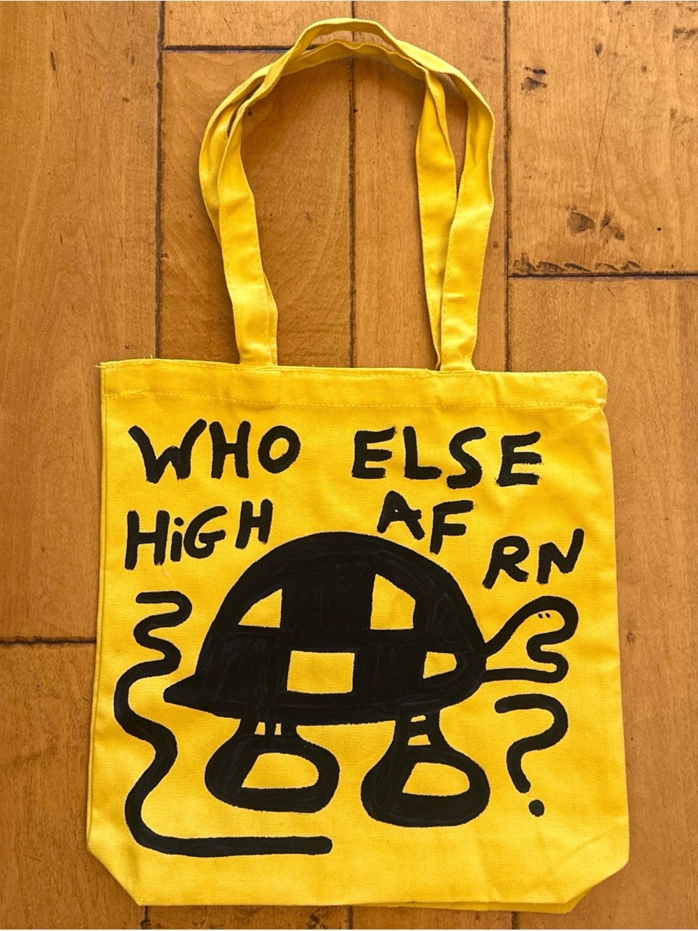 Billabong Yellow Canvas Tote with Black Graphic Turtle Print